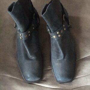 Bernardo Metallic Square Toe With Brass Studded Cool Western Look Boots Vtg